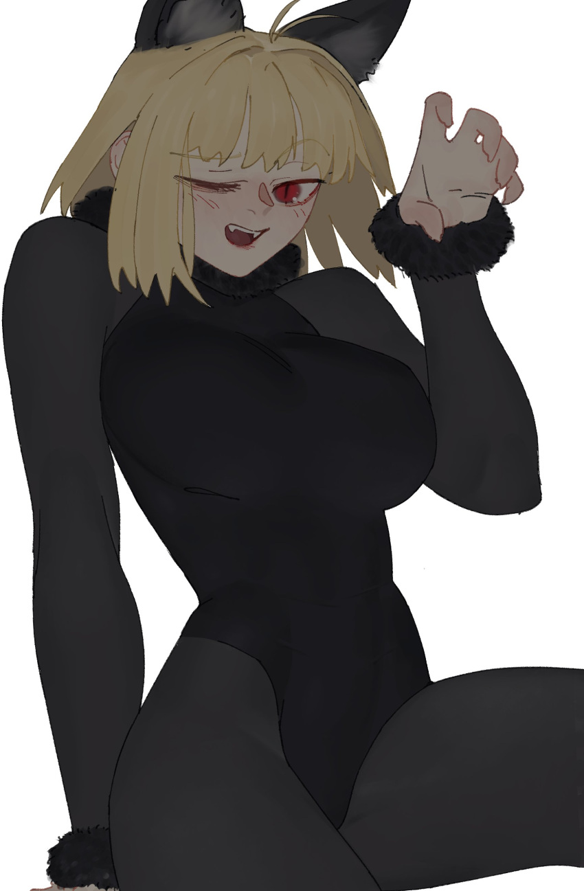 alternative_costume animal_ears arcueid_brunestud blonde_hair cat_ears color costume female hips huge_breasts kagetsu_tohya leo. leodot leotard looking_at_viewer melty_blood monster_cat(kagetsu_tohya) pantyhose paw_pose red_eyes short_hair solo tsukihime type-moon vampire vampire_girl wink