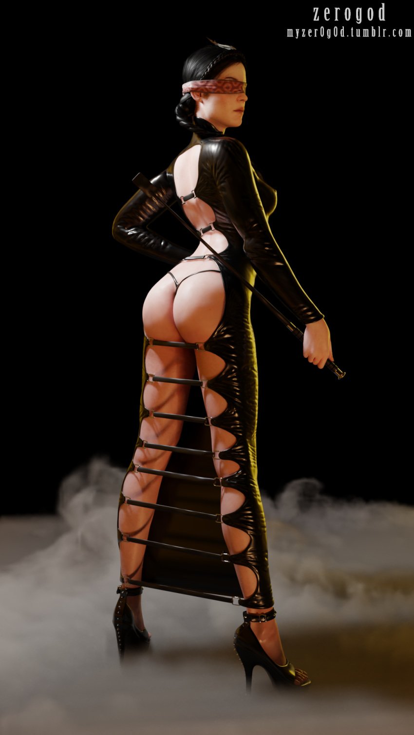 1girls 3d ass back_view bdsm belts big_ass big_butt black_hair blindfold bubble_butt cd_projekt_red dominatrix femdom full_body g-string hair_braid high_heels latex_suit nipple_bulge nipples_visible_through_clothing philippa_eilhart smoke tagme the_witcher_(series) the_witcher_2 the_witcher_3:_wild_hunt thong whip zer0g0d