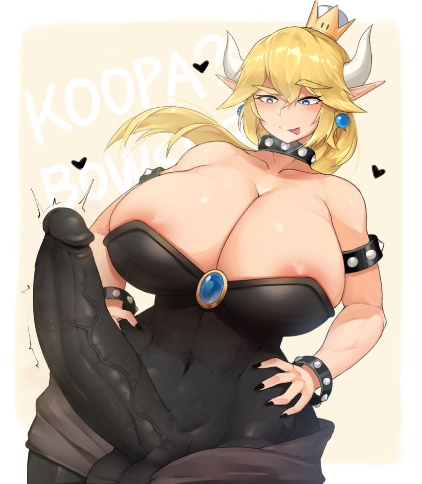 1girls abs areolae bowsette breasts cleavage collar covered_penis dickgirl erection erection_under_clothes futa_only futanari huge_breasts huge_cock intersex mario_(series) muscular_female muscular_futanari new_super_mario_bros._u_deluxe nintendo penis sinensian solo_focus testicles uncensored veins veiny_penis