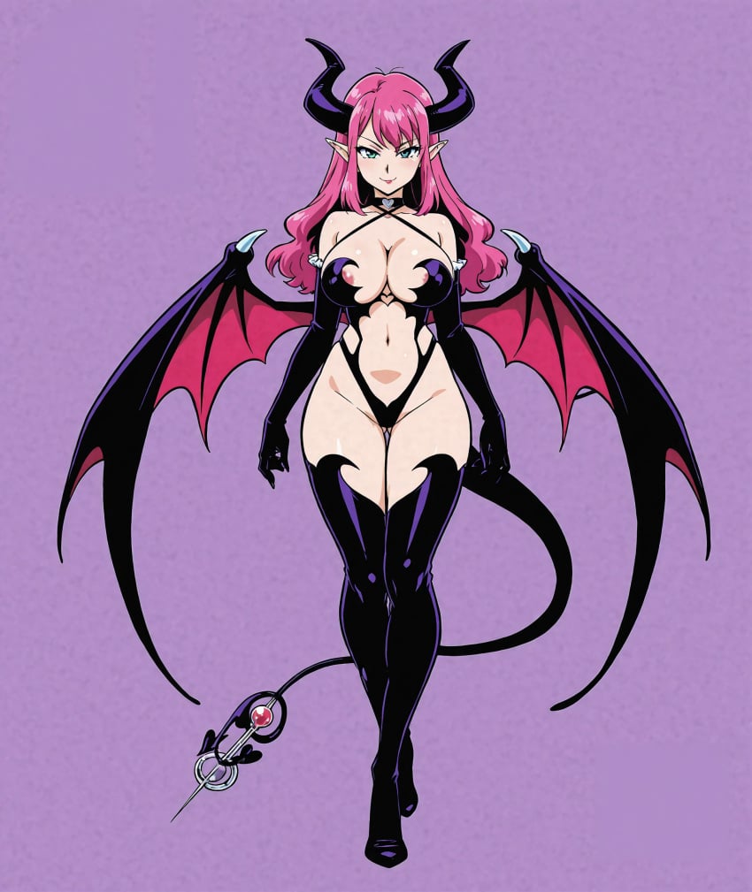 1girl demon demon_girl full_body hair_pink looking_at_viewer stinger succubus succubus_wings tail_needle tail_stinger unusual_tail