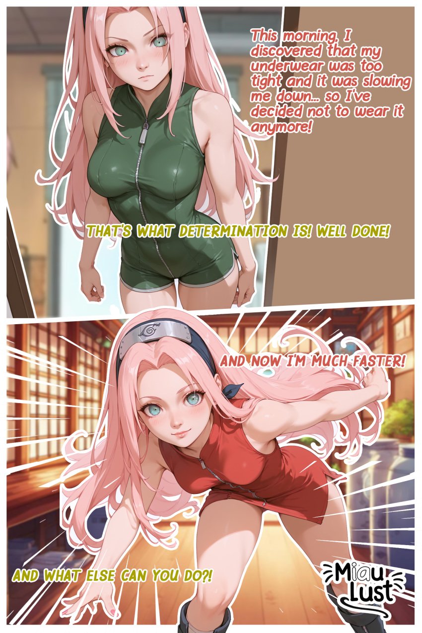 ai_generated dress dress_lift long_hair medium_breasts miaulust naruto naruto:_road_to_ninja naruto_(classic) naruto_(series) naruto_shippuden ninja pink_hair red_dress sakura_haruno sakura_haruno(genin)