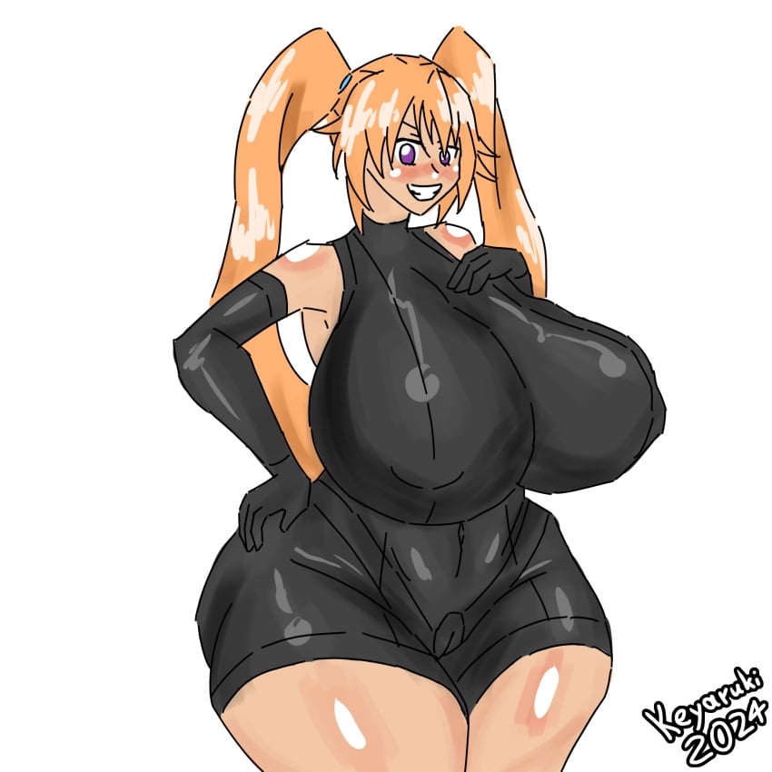 1girls 2d 2d_(artwork) ass big_ass big_breasts big_hips big_thighs black_bodysuit bodysuit boobs_bigger_than_head breasts female female_focus female_only flat_colors gigantic_breasts high_school_dxd high_school_dxd_hero hips keyaruki latex latex_suit massive_breasts orange_hair shidou_irina shiny_skin signature simple_background simple_coloring skin_tight_suit solo solo_focus standing strong_woman thick_thighs thighs twintails twitter_link unrealistic_proportions voluptuous voluptuous_female