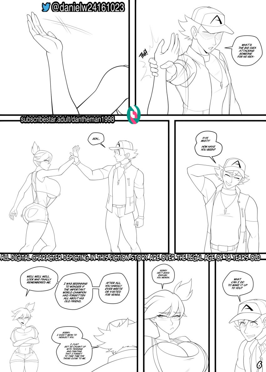 aged_up big_ass big_booty big_breasts big_breasts big_breasts big_butt comic comic_page coveralls dantheman fit fit_female fit_male kasumi_(pokemon) muscular muscular_male parvad pokemon satoshi_(pokemon) skimpy_clothes skimpy_outfit