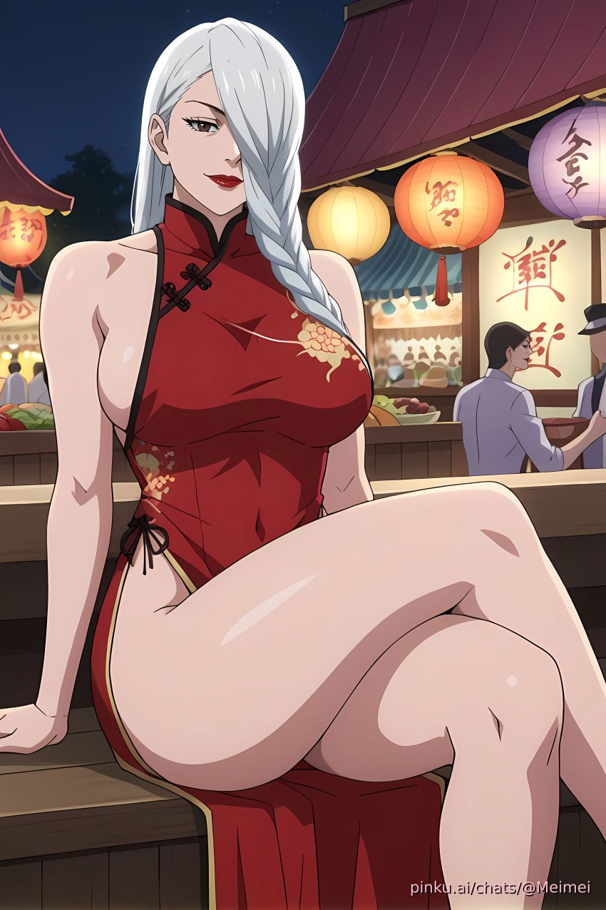 ai_generated cheongsam female girl jujutsu_kaisen mei_mei_(jujutsu_kaisen) meimei pinku pinku.ai pinkuai sideboob thighs wallpaper