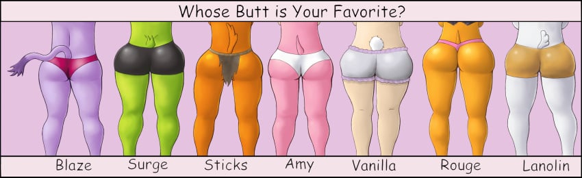 2d afrosoricid amy_rose anthro ass badger bat big_butt blaze_the_cat bloomers bottomwear bovid caprine chart clothing comparing comparing_butts comparison english_text eulipotyphlan felid female green_body group hedgehog hi_res humanoid idw_comics idw_publishing knotabee lagomorph lanolin_the_sheep leporid lineup loincloth mammal mobian mobian_(species) mobian_tenrec mustelid musteline orange_body panties pink_body purple_body rabbit rear_view rouge_the_bat sega sheep sonic_(series) sonic_boom sonic_the_hedgehog_(comics) sonic_the_hedgehog_(idw) sonic_the_hedgehog_(series) sticks_the_jungle_badger surge_the_tenrec tail tan_body tenrec text thick_thighs thong underwear vanilla_the_rabbit white_body