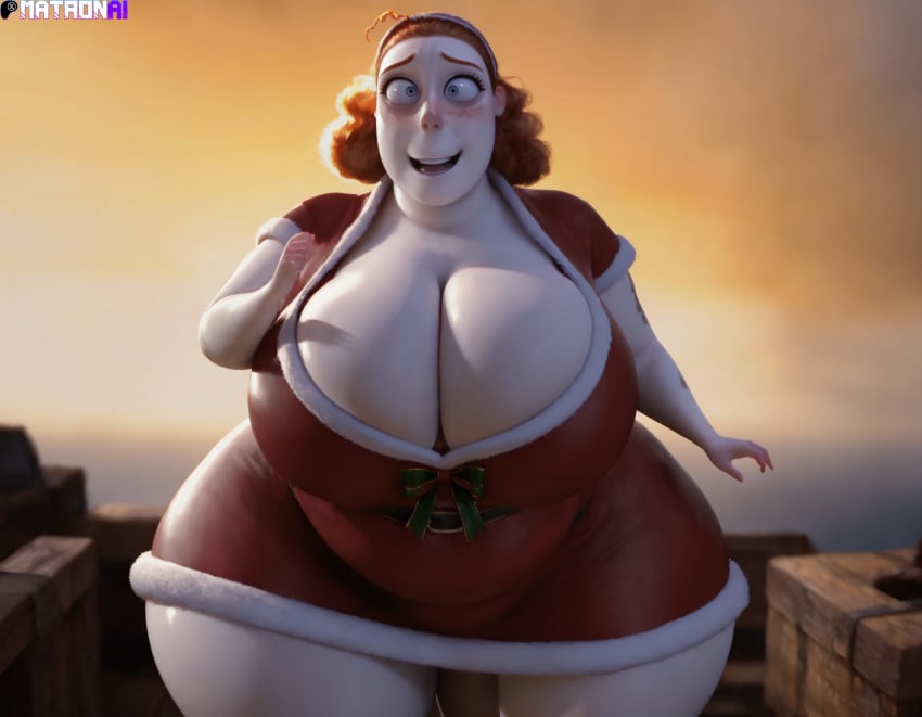 ai_generated bbw christmas_outfit chubby_female cleavage clothed creature_from_the_lake gigantic_ass gigantic_breasts huge_ass huge_breasts matronai_(artist) shelby_(creature_from_the_lake) tagme thick_thighs voluptuous_female wide_hips