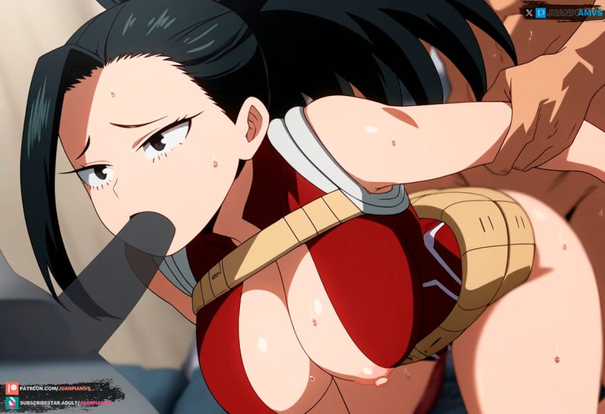 1girls ai_generated big_breasts black_eyes blowjob boku_no_hero_academia female grabbing hero_outfit_(mha) heroine juanpiamvs long_hair momo_yaoyorozu my_hero_academia patreon patreon_username penetration ponytail sex subscribestar subscribestar_username watermark yaoyorozu_momo