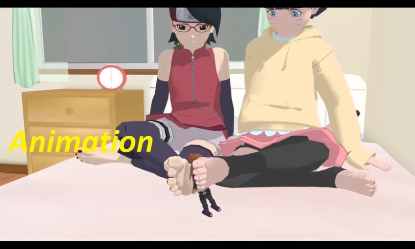 barefoot crushing feet foot_fetish himawari mmd sarada_uchiha