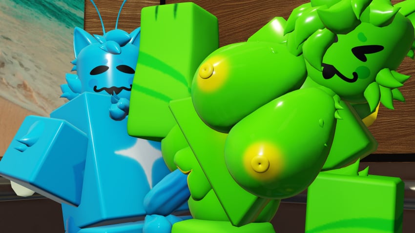 1boy 1girls 3d antennae big_breasts blue_fur bnarpy breasts elevator female female/male gnarpian gnarpy gnarpy_(regretevator) green_fur lilix_rr34 male male/female penetration penis penis_in_pussy pussy regretevator roblox roblox_game robloxian standing straight vaginal_penetration