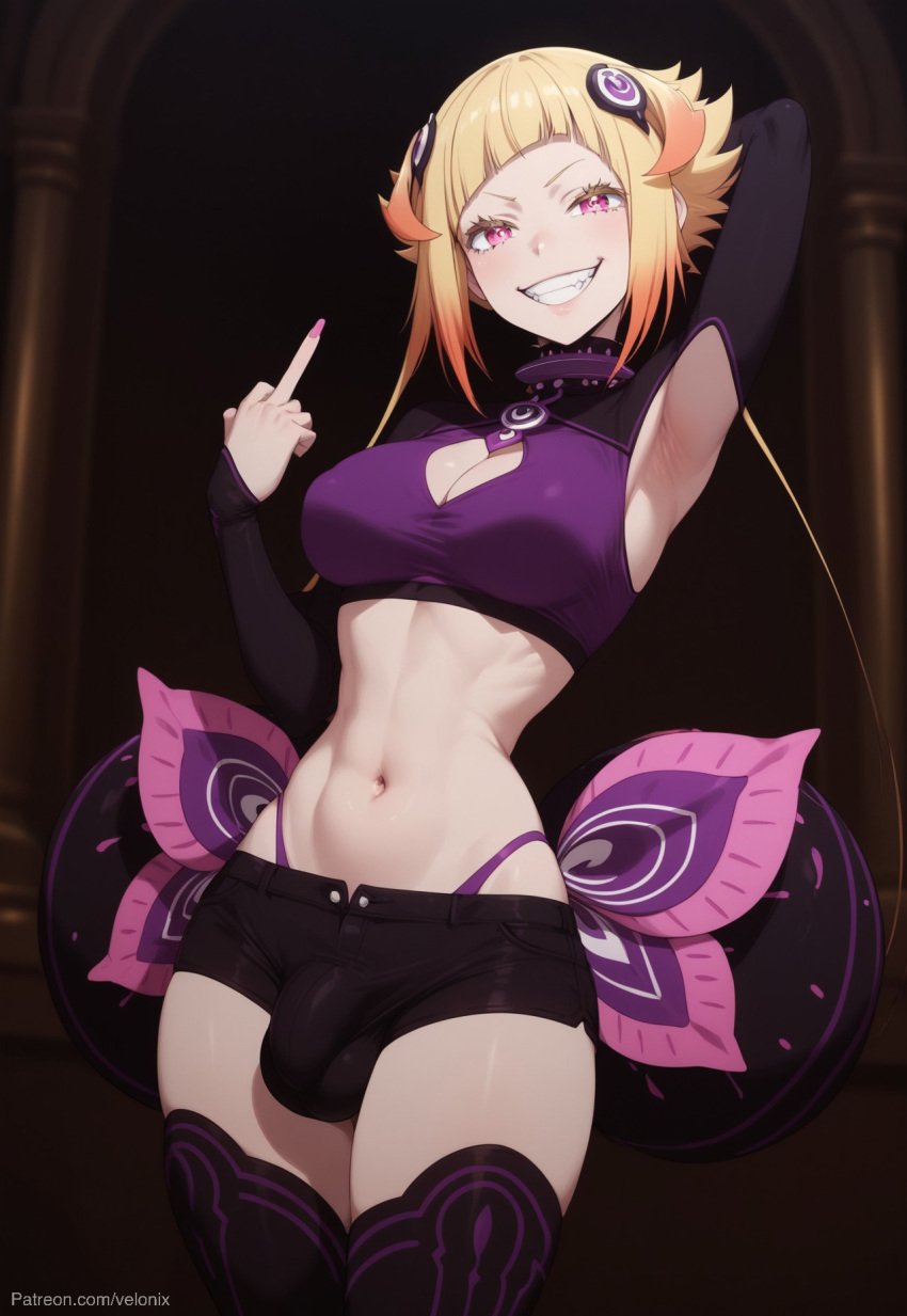 1futa 1futanari ai_generated armpit_cutout armpits ass bangs big_ass big_breasts big_butt big_hips big_penis black_shorts blonde_hair blonde_hair blush breast_cutout breasts bulge bulge_through_clothing capella_emerada_lugunica cleavage cleavage_cutout collar crazy crazy_eyes crazy_girl crazy_smile crop_top dick dickgirl eyebrows eyelashes futa_only futanari gloves gradient_hair grin grinning grinning_at_viewer hair hair_ornament hand_behind_back hand_behind_head hands-free huge_cock indoors lips long_hair looking_at_viewer makeup middle_finger midriff multicolored_hair narrow_waist narrowed_eyes navel nose orange_hair panties penis pink_crop_top pink_hair purple_panties re:zero_kara_hajimeru_isekai_seikatsu seducing seductive seductive_eyes seductive_gaze seductive_look seductive_mouth seductive_pose seductive_smile short_hair short_shorts shorts sidelocks smile smile_at_viewer smiley_face smooth_balls smooth_penis smooth_skin solo solo_dickgirl solo_focus solo_futa solo_futanari string_panties teeth testicles thick_ass thick_thighs thighhighs thighs turtleneck uppercut velonix