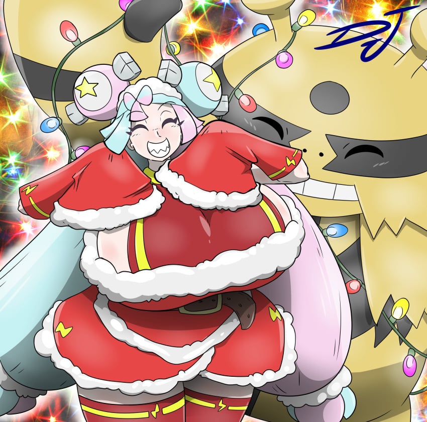 1girls big_breasts blue_and_pink_hair blush bouncing_breasts breasts christmas christmas_outfit djthepokemen fancy_shmancy_hair_clips female game_freak gym_leader hair_ornament holidays huge_breasts iono_(pokemon) large_breasts long_hair magnemite magnemite_hairclips massive_breasts nintendo pink_eyes pokemon pokemon_(game) pokemon_(species) pokemon_sv purple_hair sharp_teeth thick_thighs twintails two_tone_hair