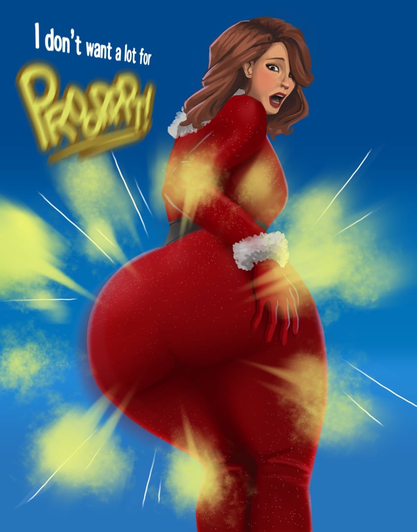 1girls ass big_ass brown_hair celebrity christmas christmas_outfit dumptruck_ass dumptruck_butt fart fart_cloud fart_fetish farting female female_only fortnite fortnite:_battle_royale hand_on_ass hand_on_butt huge_ass large_ass lolotron6 looking_at_viewer looking_back makeup mariah_carey massive_ass open_mouth real_person santa_costume shocked shocked_expression shocked_eyes singer