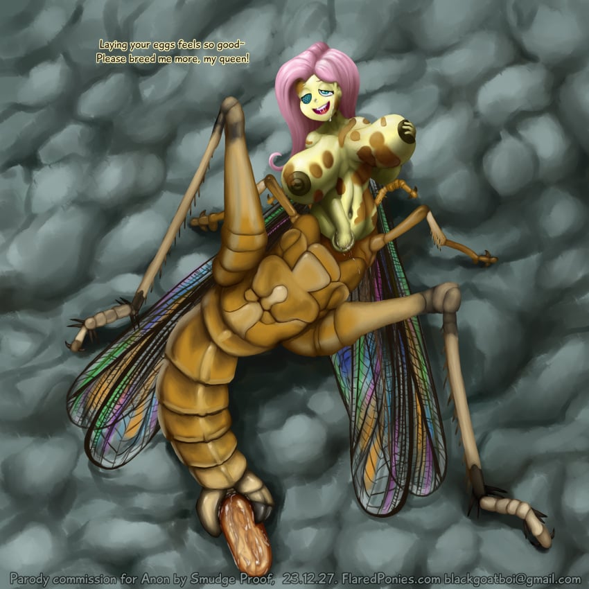 1girls arthropod asphalt egg egg_laying equestria_girls female female_only fluttershy_(mlp) friendship_is_magic genitals grasshopper grimdark grotesque hasbro hi_res insects interference locust masturbation my_little_pony navel orthopterid ovipositor pussy smudge_proof solo taur transformation wings