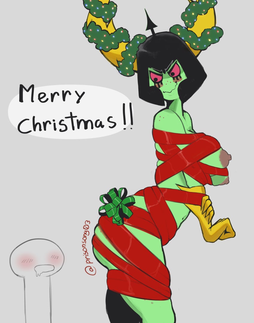 1girls alien alien_girl ass big_ass blush blushing_female breasts christmas christmas_present female female_only green_body green_skin holidays lord_dominator naked naked_female prisonsong03 tagme wander_over_yonder