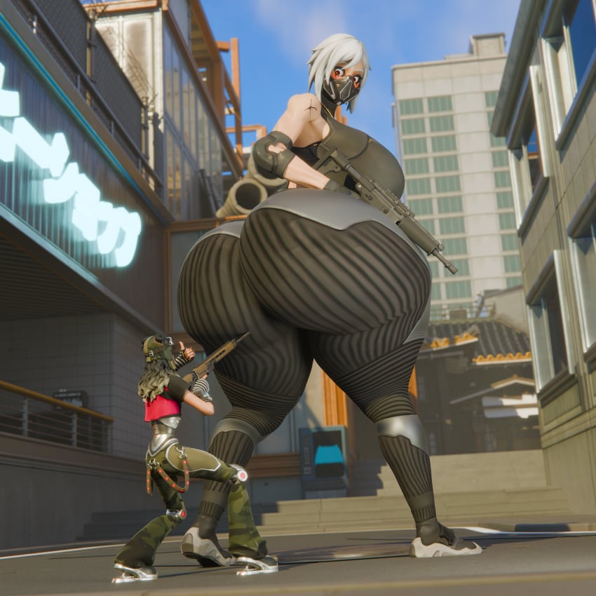 ass ass_bigger_than_head ass_focus blush ctgiantess fortnite fortnite:_battle_royale giantess hips huge_ass huge_breasts huge_butt huge_thighs hush_(fortnite) hyper hyper_ass hyper_butt looking_at_viewer looking_back macro red_eyes renegade_runner size_difference thick_ass thick_legs thick_thighs thighs tight_clothes tight_clothing white_hair wide_hips