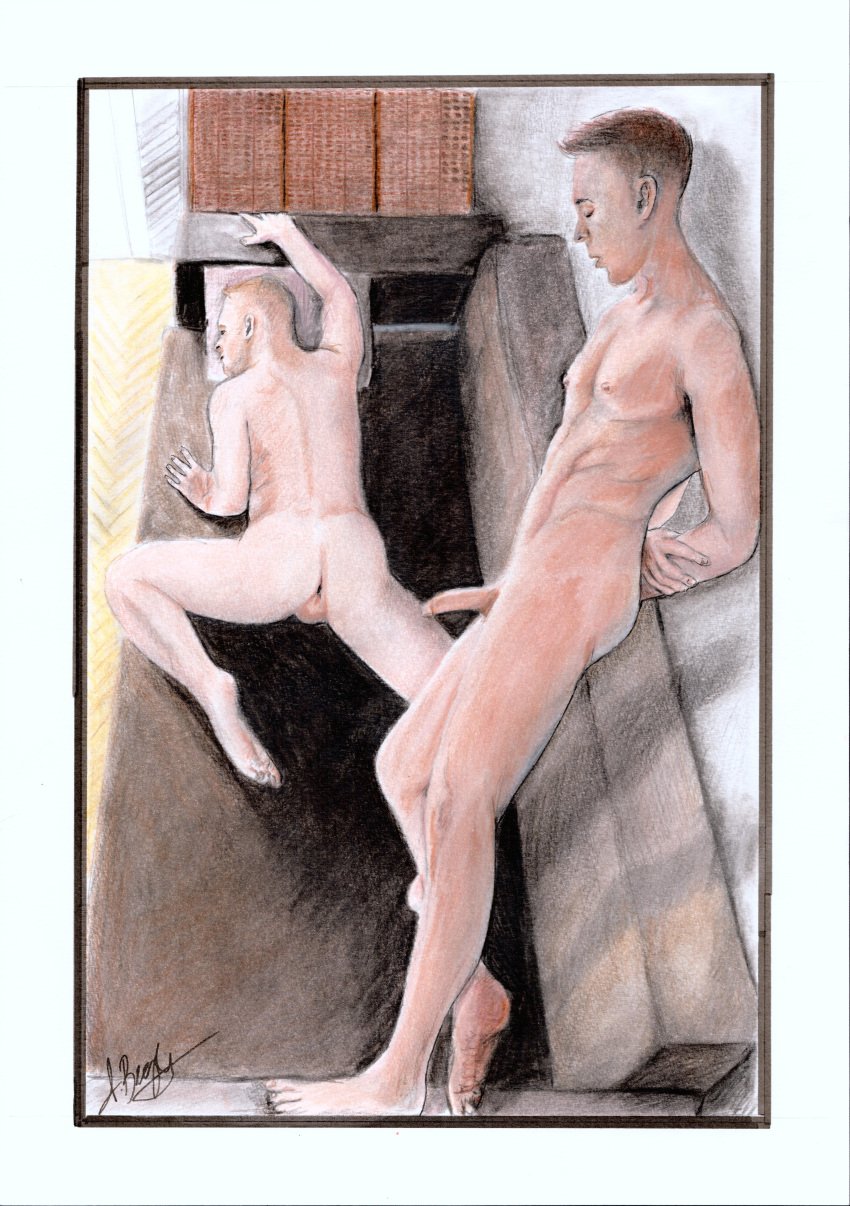 ass birthday_suit butt_crack cock coloured dick dick_out gay gay_male male_model mixed_media mixed_media_(artwork) naked naked_male pencil_(artwork) pencil_sketch serg_shepard/sergey_sheptun sketches_by_adab twins