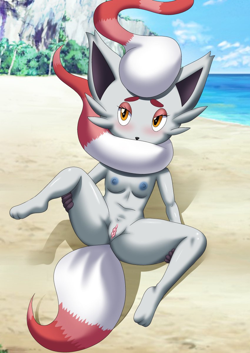 1girls anus ass bbmbbf blush breasts female female_only hisuian_zorua looking_at_viewer nintendo nipples palcomix pokemon pokemon_(species) pokepornlive presenting pussy solo zorua