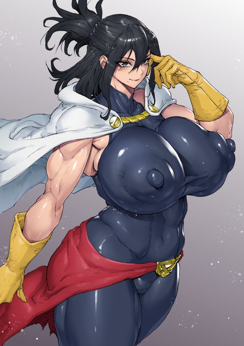 1girls abs big_breasts black_hair boku_no_hero_academia bonten breast_squeeze breasts colored female female_only gilf hair_between_eyes hero_outfit_(mha) huge_breasts human large_breasts light-skinned_female light_skin looking_at_viewer mature_female milf mole_under_mouth muscular muscular_female my_hero_academia nana_shimura nipples solo superhero_costume superheroine