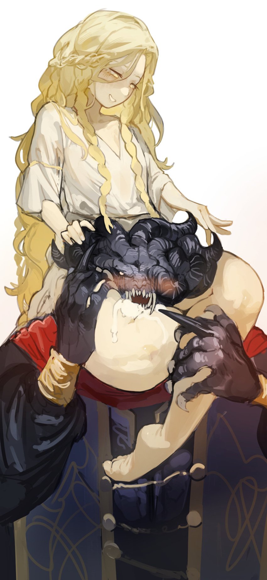 2boys big_ass blonde_hair blush brothers canon_couple drooling elden_ring feet femboy fromsoftware incest legs_wrapped_around_head miaojiangyou miquella mohg_lord_of_blood saliva shadow_of_the_erdtree squeezing squeezing_thigh thick_thighs thigh_choking thigh_sex thighs