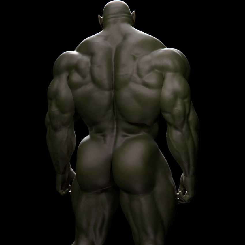 1boy ass bald bara barazoku green_body green_skin male male_only muscular muscular_male orc solo solo_male tusks voluox