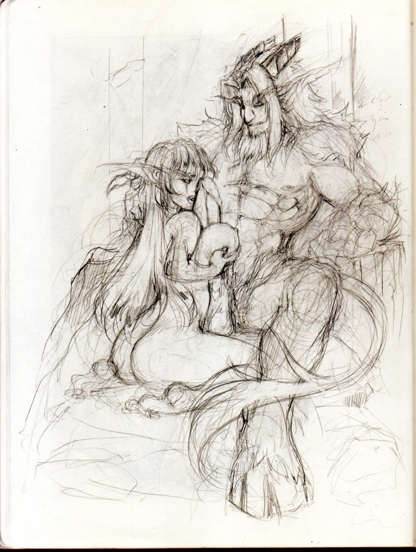 akarash beard breasts elf erection facial_hair female hooves humanoid jewelry long_ears male muscular night_elf nozdraws outercourse paizuri penis pointy_ears satyr sex sketch smutpot straight uzura_(character) video_games warcraft