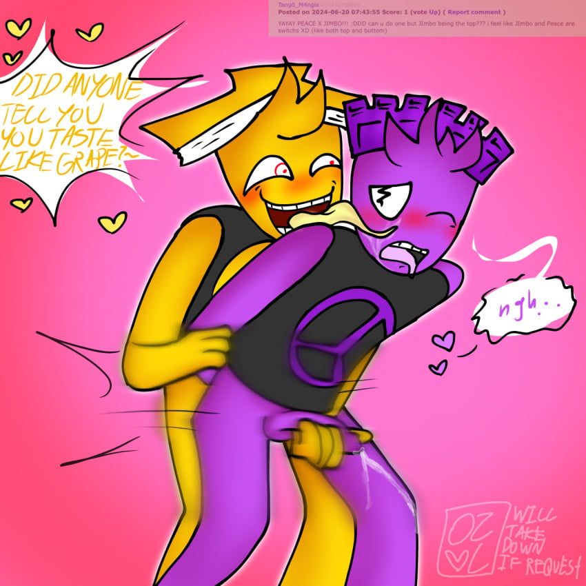 2boys anal cum drooling fanart gay gay_sex handjob handjob_while_penetrated heart jerkingoff_another jimbojimmy123 licking ozolwheel peace peace_(jimbojimmy123) peace_sign pounding request roblox roblox_avatar robloxian rough_sex self_upload yaoi