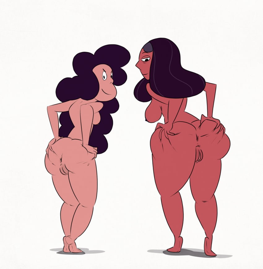 2girls anus ass big_ass cartoon_network dark-skinned_female dark_skin female female_only indian indian_female jodero large_ass looking_back mature_female milf multiple_girls nude nude_female presenting_hindquarters priyanka_maheswaran pussy rear_view spread_ass spreading_ass steven_universe stevonnie vagina white_background