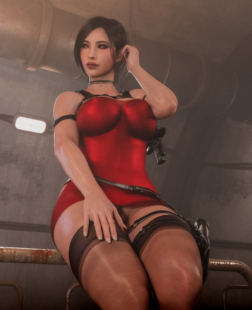 3d ada_wong big_ass big_breasts pubic_hair resident_evil short_dress short_hair stockings thighs tridiks