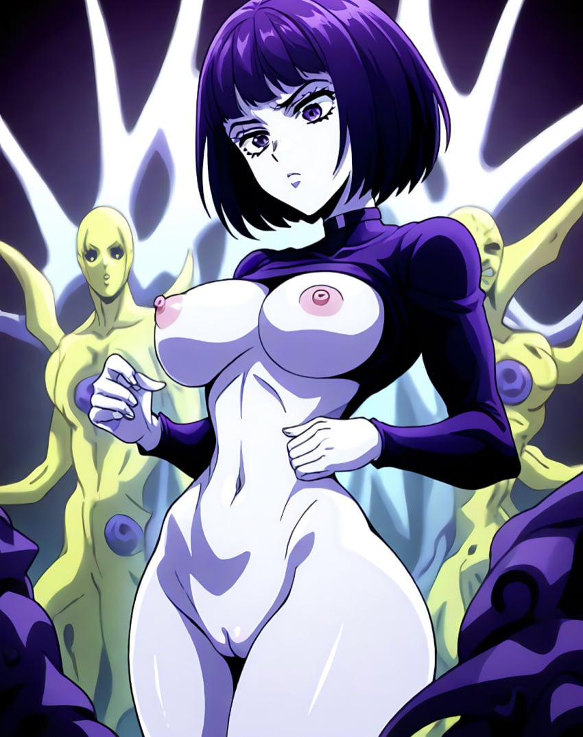 ai_generated breasts cameltoe jojo's_bizarre_adventure jojo_reference purple_hair pussy stand