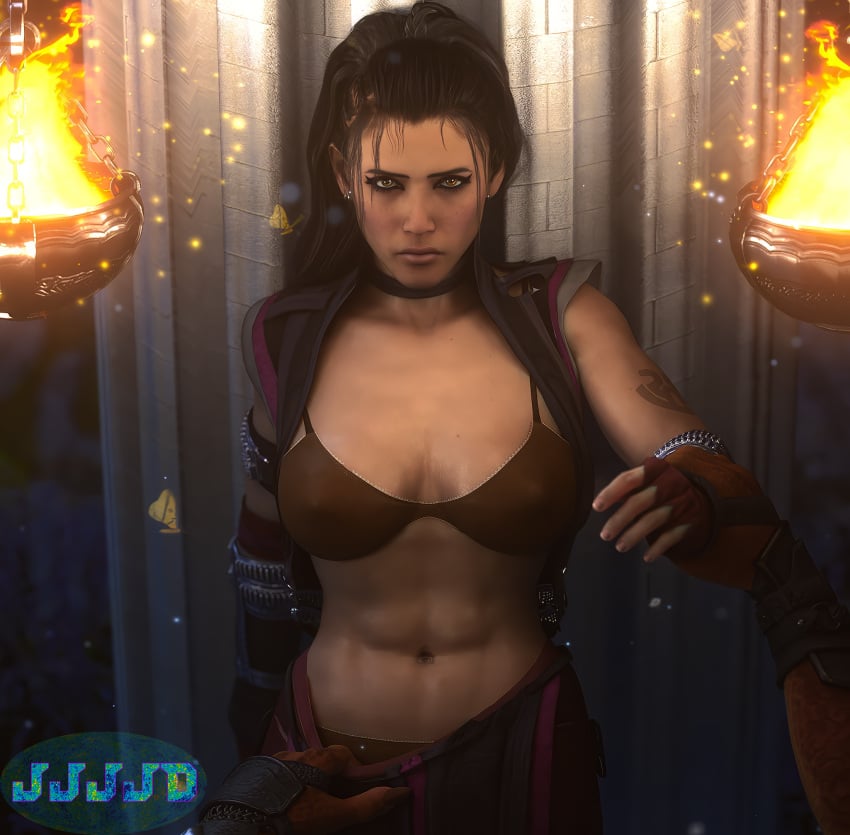 1boy 1female 1girls 1male abs belly belly_button big_breasts black_hair bra breasts breasts_out brown_eyes close-up clothed clothed_female clothes clothing dark_hair exposed_breasts female female_focus female_human fire grabbing human humanoid humanoid_hands jjjjd li_mei looking_at_partner looking_at_viewer looking_up male male/female male_pov mortal_kombat mortal_kombat_1_(2023) outdoors outside ponytail pov pov_eye_contact pov_male stomach underwear video_game video_game_character video_games