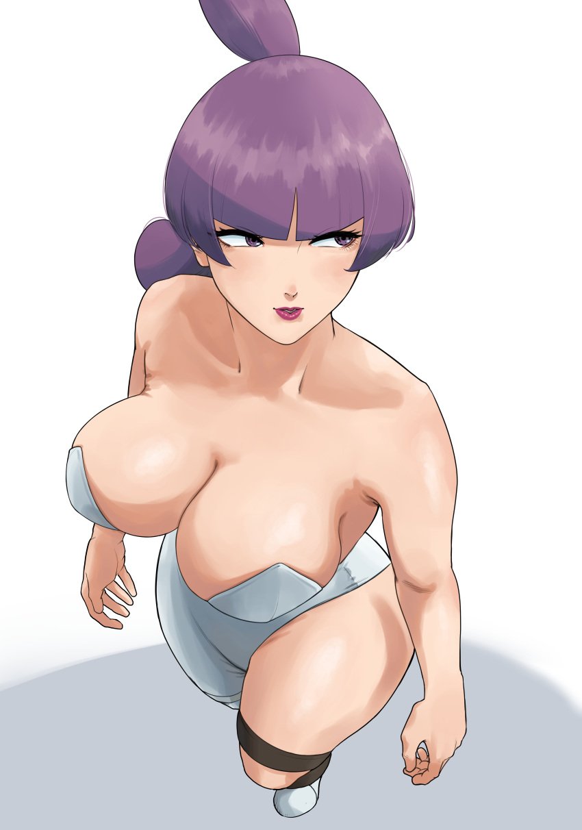 1girls ass big_breasts breasts covered_nipples female female_only jupiter_(pokemon) lipstick nintendo no_bra pokemon pokemon_bdsp pokemon_dppt purple_hair purple_lipstick team_galactic thick_thighs wasabishouyu