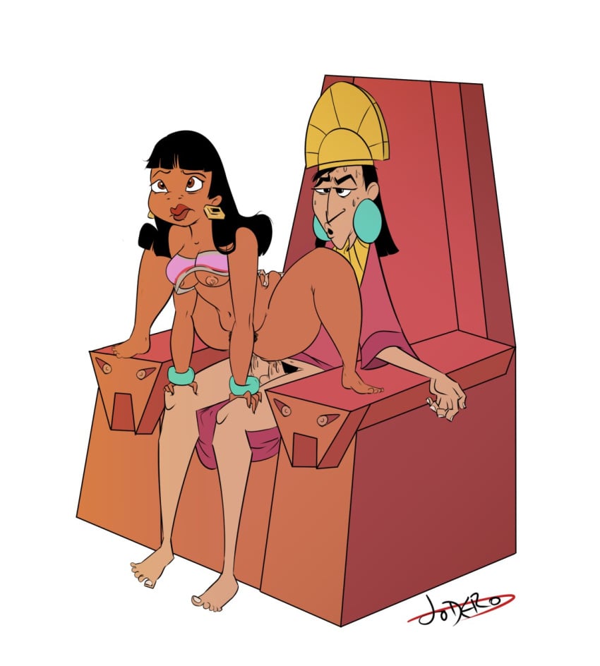 1boy 1girls ambiguous_penetration black_hair breasts chel crossover dark-skinned_female dark-skinned_male dark_skin disney dreamworks female jodero kuzco latina latino nipples penetration riding sex sitting the_emperor's_new_groove the_road_to_el_dorado throne whitewashed