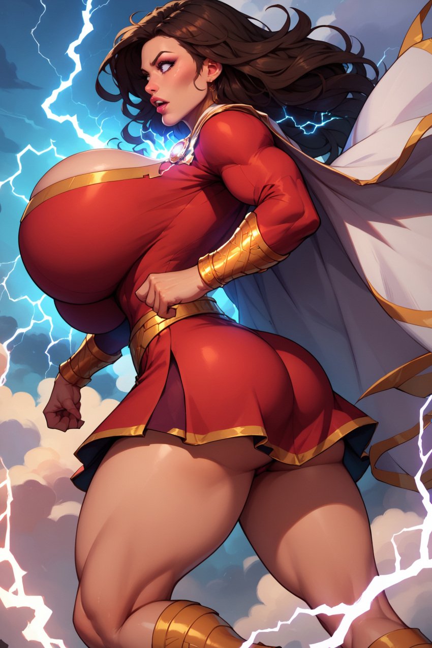 1girls ai_generated big_ass big_breasts bursting_breasts busty bythebrokenone dc dc_comics female_only huge_breasts long_hair magic_user mary_marvel massive_breasts muscular_female side_view sideboob solo solo_female superhero_costume superheroine tagme thick_thighs tight_clothing top_heavy