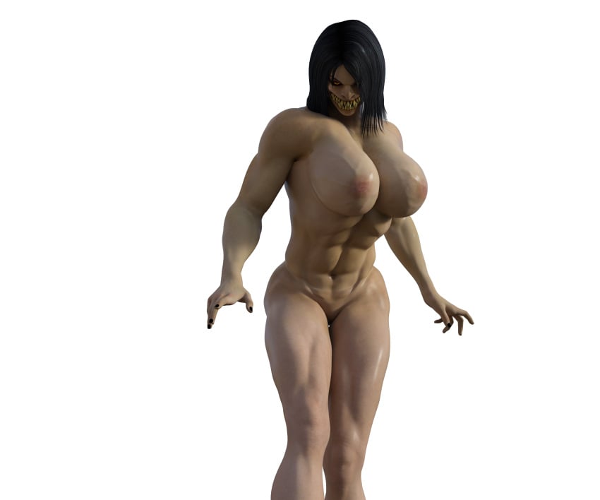 1girls abs absurd_res black_hair breasts completely_nude daz_studio large_breasts mileena mileena_(mk9) mortal_kombat mortal_kombat_(2011) muscular muscular_female nude sharp_teeth shinteo simple_background slit_pupils solo