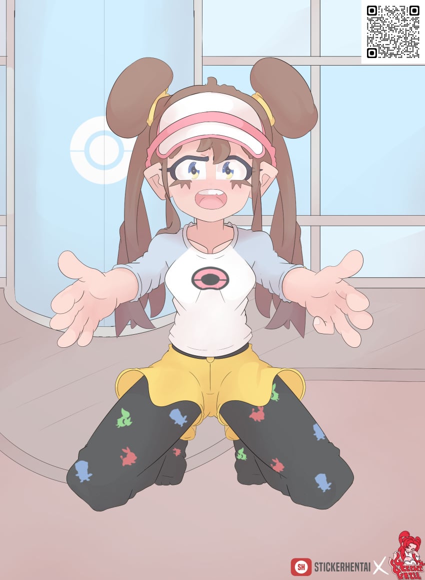 ecchigrill looking_at_viewer open_mouth petite petite_body pokemon pokemon_bw2 qr_code rosa_(pokemon) stickerhentai watermark