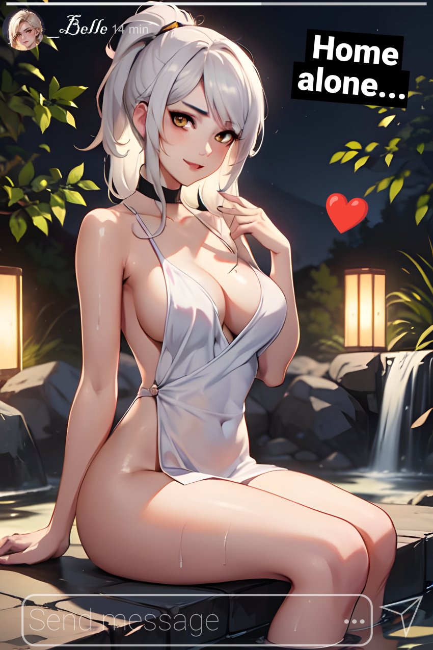 1female 1girls ai_generated alone background barely_clothed black_dress bottle detailed_background female half-dressed half_naked holding_object instagram kuku nighttime original_character pool ready_to_fuck screen_capture screenshot seductive seductive_look sitting smiling social_media swimming_pool towel water wet wet_body wet_skin white_dress white_hair yellow_eyes