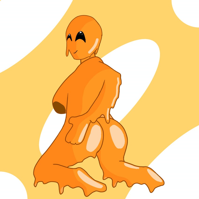 anus ass behind behind_view breasts breasts cartoon_eyes cartoony female female_focus female_only goo goo_creature goo_girl rear_view scp scp-999 scp_foundation shaded sitting sitting_down slime slimey