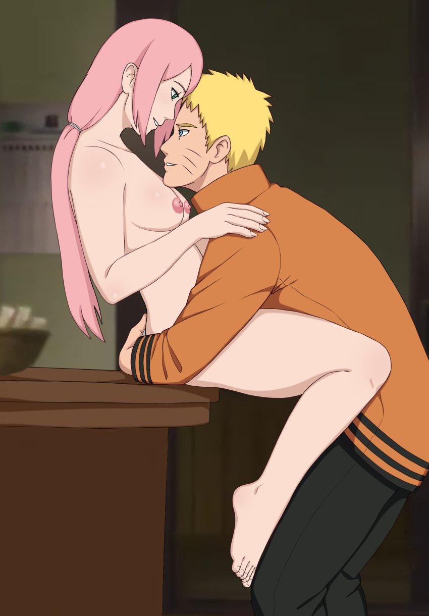 1boy 1girls alternate_hairstyle bandaged_arm bandages barefoot before_sex blue_eyes boruto:_naruto_next_generations breasts carrying carrying_partner cheating cheating_husband cheating_wife clothed_male_nude_female completely_nude completely_nude_female feet fully_clothed fully_clothed_male green_eyes high_resolution hug indoors jack_.mery jacket kitchen lifting lifting_person light-skinned_female light_skin long_hair looking_at_another looking_at_each_other looking_at_partner male/female milf naruto naruto_(series) nipples nude pants petite ponytail romantic romantic_couple sakura_haruno short_hair side_ponytail sitting sitting_on_table smile straight table tied_hair uncensored uzumaki_naruto very_long_hair whisker_markings whiskers yellow_hair