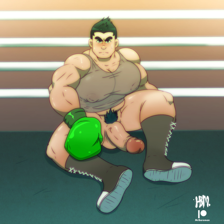 balls bara biceps big_balls big_penis blush clothing erection little_mac male male_only male_pubic_hair mrbaraman muscular_male nintendo pecs penis punch_out sweat sweating tight_clothing