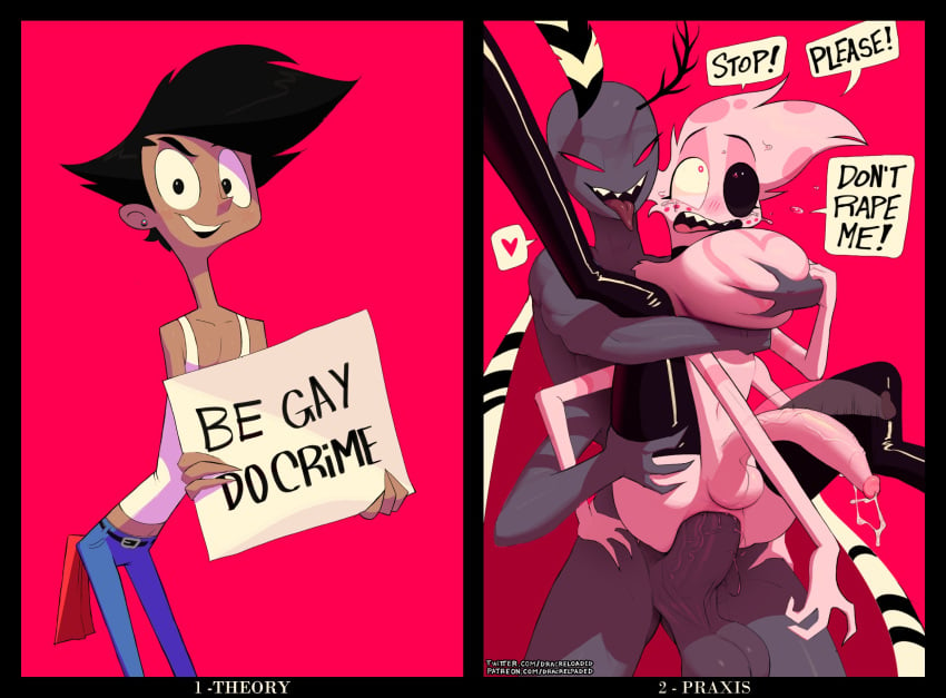 2boys anal anal_sex angel_dust_(hazbin_hotel) anthro before_and_after crying dracreloaded gay hazbin_hotel humanized male male/male male_focus male_only male_penetrated male_penetrating rape valentino_(hazbin_hotel)