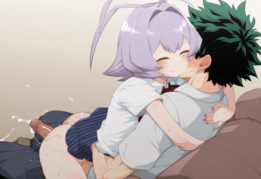 1boy 1girls after_vaginal ai_generated androgynous big_cumshot boku_no_hero_academia cum cum_in_pussy cum_inside cumshot dreson female hug izuku_midoriya komi-san_wa_komyushou_desu male my_hero_academia osana_najimi