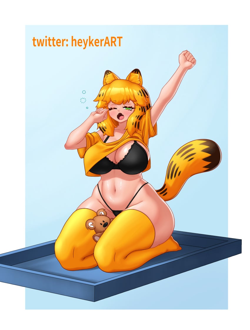 black_bra black_lingerie black_thong bra breasts cat_ears cat_girl cat_humanoid cat_tail catgirl female female_only garfield_(series) garfield_the_cat heykerart huge_ass huge_breasts looking_at_viewer massive_ass massive_breasts paramount_pictures paws,_inc. rule_63 solo_female thong