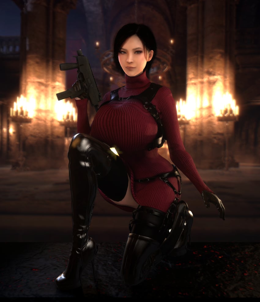 1girls 3d 3d_(artwork) ada_wong alternate_breast_size asian asian_female ass big_ass big_breasts black_hair black_high_heels black_thigh_boots black_thighhighs bottom_heavy breasts bust busty capcom chest clothed clothed_female curvaceous curvy curvy_figure female female_focus female_only gun heel_boots high_heels hips holding_gun holding_object holding_weapon hourglass_figure huge_ass huge_breasts human human_female large_ass large_breasts legs light-skinned_female light_skin lips mature mature_female resident_evil resident_evil_4 resident_evil_4_remake slim_waist small_waist solo solo_female thick thick_hips thick_legs thick_thighs thigh_boots thighhighs thighs thin_waist top_heavy uzi vaako video_game_character voluptuous waist wasp_waist weapon wide_hips