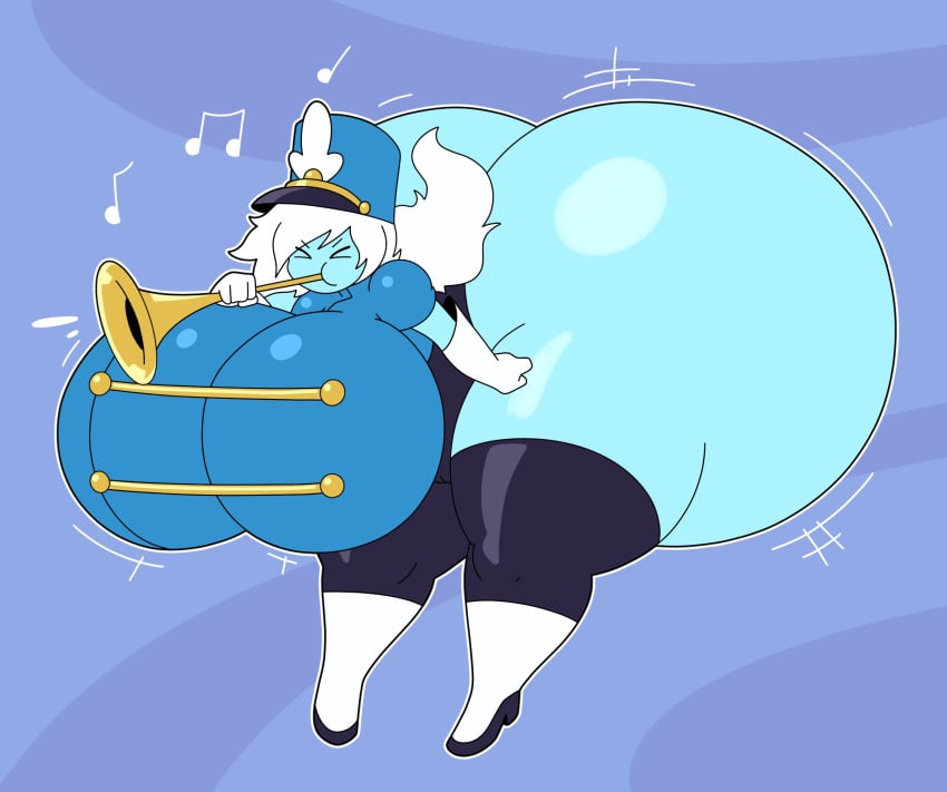 1girls ass_expansion big_ass big_breasts blue_skin brass_instrument breasts bubble_butt dorahden ember_(angstrom) female huge_ass huge_breasts hyper_ass marching_band_uniform solo solo_female thick_thighs trumpet wide_hips wind_instrument