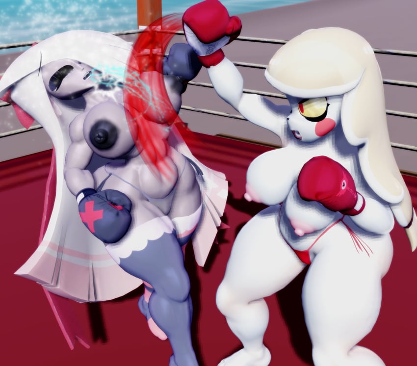 2girls 3d 3d_(artwork) beach_boxing big_breasts big_thighs black_boxing_gloves black_gloves boxing boxing_gloves boxing_match boxing_ring breasts catfight charlie_morningstar_(hazbin_hotel) demon demon_girl duo female female_focus female_only fight fighting fighting_ring gloves hazbin_hotel huge_breasts josugomezofficialnew large_breasts nipples punch punching red_boxing_gloves red_gloves ryona saliva sand thick thick_hips thick_thighs thighs topless topless_boxing topless_female uppercut vaggie_(hazbin_hotel) water wide_hips yuri