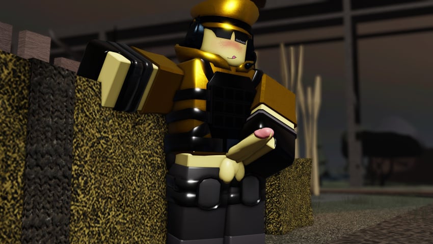 1boy 3d balls clothing gabbers gay golden_scout_(tds) male_only official_alternate_costume penis penis_out roblox roblox_game robloxian scout_(tds) solo tagme tower_defense_simulator