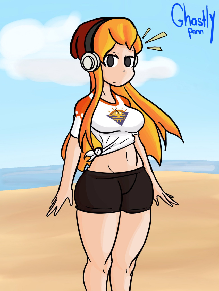 clothed female_only ghastlypann headset human_meggy long_hair looking_at_viewer meggy_spletzer orange_hair smg4 sunset_paradise