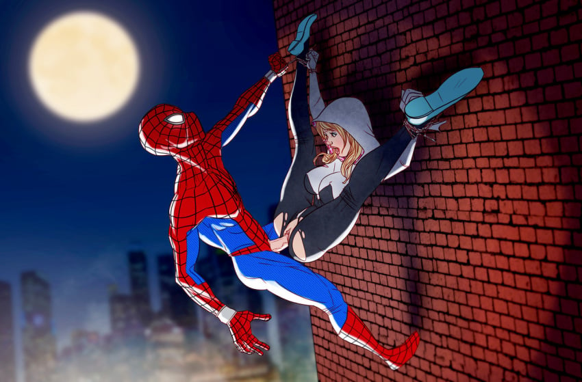 1boy 1girls abrosiis faceless_male female gwen_stacy male marvel penis restrained spider-gwen spider-man spider-man_(series) straight_hair torn_bodysuit