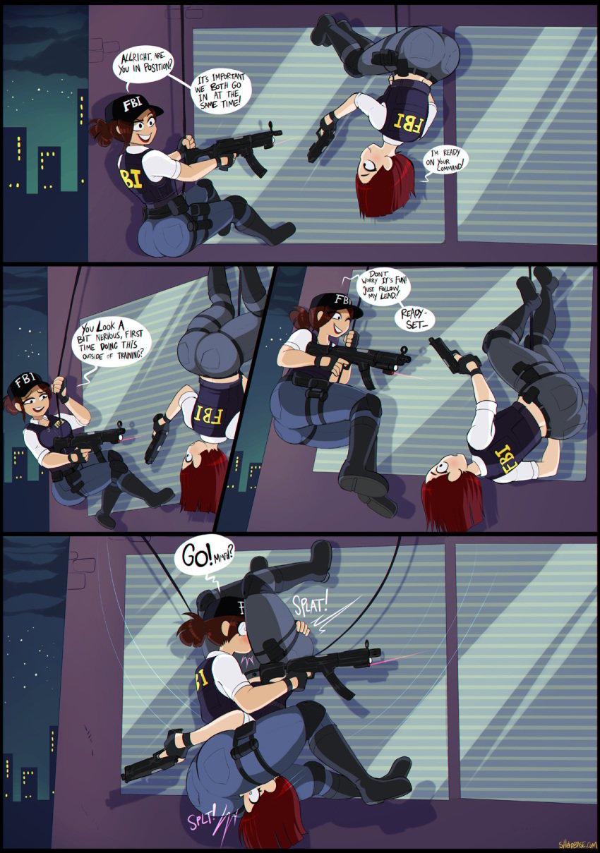 2girls 69 69_position accident accidental_69 accidental_circumstance accidental_sex accidental_yuri ass bulletproof_vest comic curvy eyeshadow fbi female female_only goth guns huge_ass lipstick makeup oral repelling shadman stacey's_mother_(shadman) tactical_vest unprofessional_behavior yuri