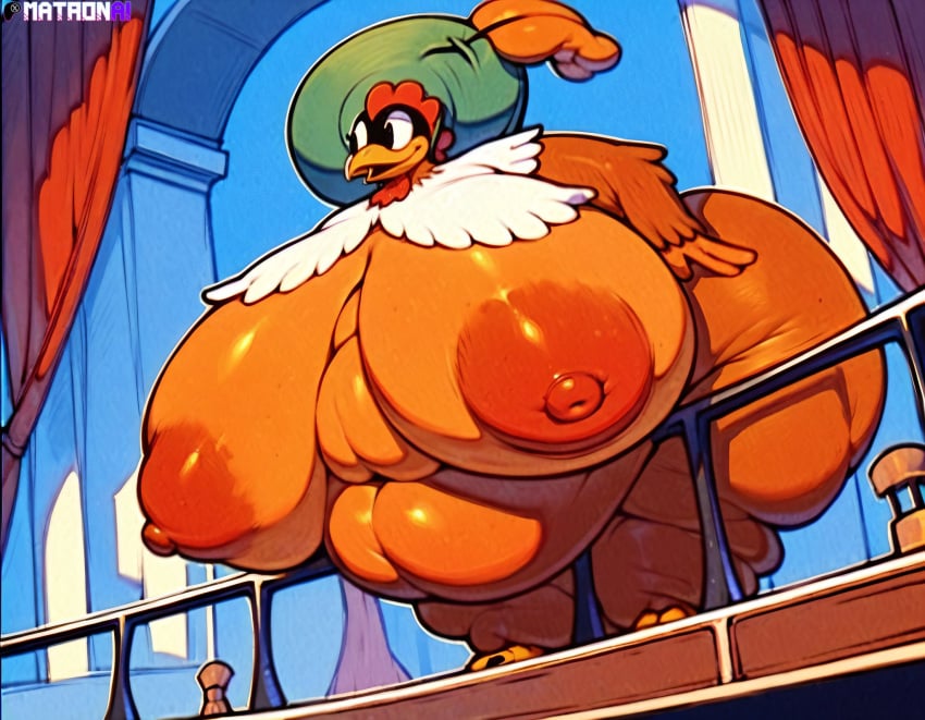 ai_generated anthro avian chicken clara_cluck female furry house_of_mouse matronai_(artist) overweight